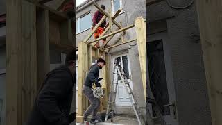 Building a timber frame permitted development sized front porch Part 4 timberframe porch diy [upl. by Baudelaire265]