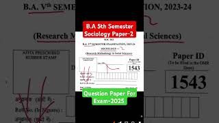 BA 5th semester sociology paper2 question paper shorts ba5thsemester basemesterwala [upl. by Dlawso]