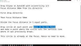 AutoCAD  Draw an Ellipse of eccentricity 23 and focus distance 50mm from directrix [upl. by Sansbury]