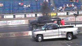 Dodge Cummins 59 vs chevy Duramax 66 drag race 15 second black smoke [upl. by Noved]