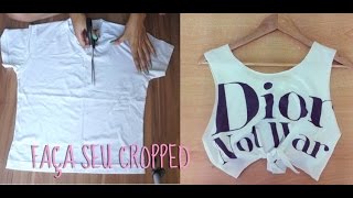 DIY Como fazer um cropped top  camisa cavada em casa fácil e barato [upl. by Pier323]