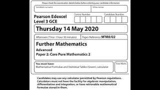 Core Pure Paper 2 2020 Edexcel A level Further Maths [upl. by Ullman198]