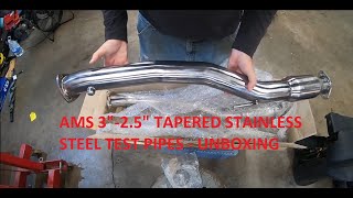 300ZX AMS 30quot to 25quot Tapered Resonated Stainless Steel Test pipes  Unboxing [upl. by Amolap582]