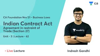 L62 Indian Contract Act  Unit 3  Void Agreements  CA Foundation  Indresh Gandhi [upl. by Alaik991]