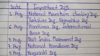 Important Days in August 2021  August 2021 Holiday List  August Month Special Days  Writing Hub [upl. by Hanauq]