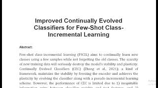 Improved Continually Evolved Classifiers for Few Shot Class Incremental Learning [upl. by Amyaj]