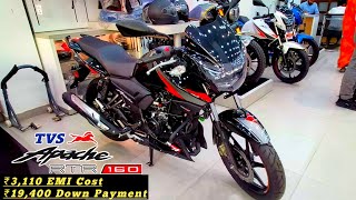 Tvs Apache RTR 160 2V Bs6 2O😍Black Colour  Features Price EMI Cost Down Payment✔️Finance Details [upl. by Eelir420]