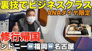 ANAダイヤ会員のみ使える裏技で最安値航空券をビジネスクラスにアップグレード！シドニーから福岡経由でセントレアまで乗り継ぎ修行をする男。 [upl. by Yalc]