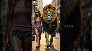 Courageous Catwalk Model Walks a Lion on a Leash Catwalk ModelLife CatwalkWithLions [upl. by Boothe]