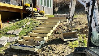 Landscape stairs on steep bank with patio [upl. by Gus]