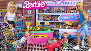 Barbie amp Ken Doll Family Grocery Shopping for Mini Food [upl. by Viquelia]