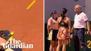 French Open doubles pair disqualified after stray shot leaves ball girl in tears [upl. by Ennovyhc]