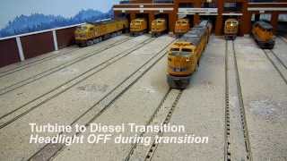 The Gas Turbine Division  the Union Pacific Verandas  HO Scale lights sound motion [upl. by Woolson]