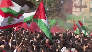 ProPalestinian demonstrators clash with police in Rome [upl. by Noislla444]