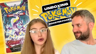 Unboxing SCARLET amp VIOLET Pokemon booster packs [upl. by Thant]