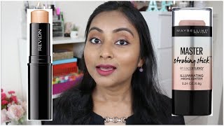 Maybelline Master Strobing Stick vs Revlon InstaFix Highlighting Stick  Comparison and Demo [upl. by Naggem]