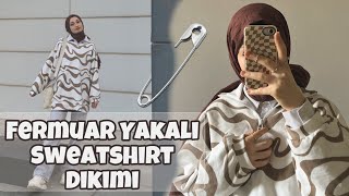 FERMUARLI YAKA DİKİMİ  Fermuar yakalı oversize sweatshirt nasıl dikilir  fermuar yaka yapımı [upl. by Adiesirb628]