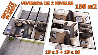 Casa 150m2 Dos plantas 5 dormitorios 3 baños sala comedor y cocina bajo escaleras Home Design [upl. by Anifur]