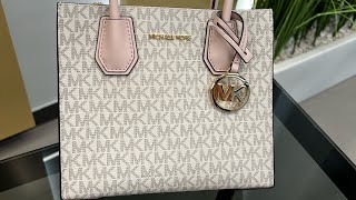 MICHAEL KORS Mercer Medium Logo And Leather Accordion Crossbody Bag powder blush multi [upl. by Brigette]