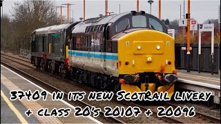 Class 37 37409 ‘Loch Awe’ in new ScotRail livery with class 20’s 20107  20096 on Eastleigh to Crewe [upl. by Florio]