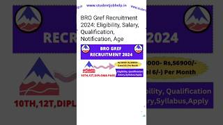 BRO GREF New Vacancy 2024  12th Pass Govt Job 2024  BRO GREF Bharti 2024  BRO Gref Recruitment [upl. by Pattie]