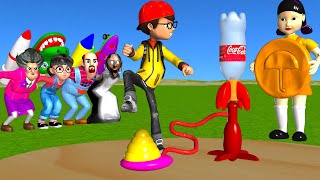 Scary Teacher 3D vs Squid Game Mini SpaceShip vs HoneyComb Candy Balloon Mask 5 Times Challenge [upl. by Ahsital634]