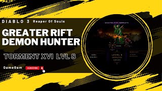 Diablo III  Greater Rift  Torment XVI  Level 8  Demon Hunter Season 27 [upl. by Iosep]