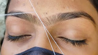 EYEBROW THREADING TUTORIAL  Heavy Growth Eyebrows Threading  Joint eyebrows shape Ritabhatia [upl. by Noelani]