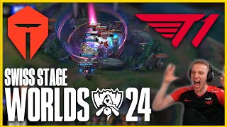 THOSE TEAMFIGHTS ARE INSANE  T1 VS TES  WORLDS 2024 SWISS STAGE  JANKOS [upl. by Ydneh]