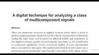 A digital technique for analyzing a class of multicomponent signals [upl. by Ahtnammas138]