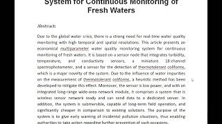 Multiparameter Water Quality Monitoring System for Continuous Monitoring of Fresh Waters [upl. by Casady]