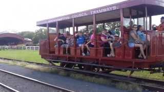 Antique Steam Tram drives down the road past a doubledecker bus [upl. by Tonie]