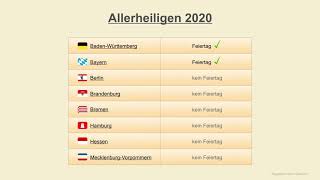 Allerheiligen 2020  Datum  Feiertage Deutschland 2020 [upl. by Azer183]