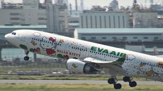 HELLO KITTY JET quotMagic starsquot Eva Airways Airbus A330300 B16331 羽田空港 離陸 20131012 [upl. by Powers]