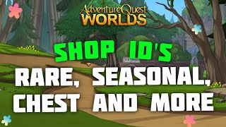 AQW  WORKING AND NEW SHOP IDS IN 2022  RARE SEASONAL CHEST AND MORE [upl. by Vivian]