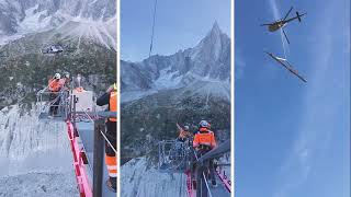 Héliportage Chamonix démontage grue à tour 150ECB Liebherr hélicoptère Ecureuil CMBH et Super Puma [upl. by Liatnahs]