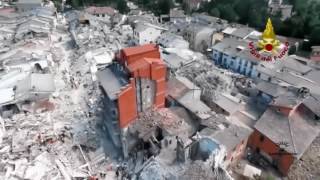 Drone  Fly Over Captures Italy Earthquake Destruction [upl. by Yrebmik]