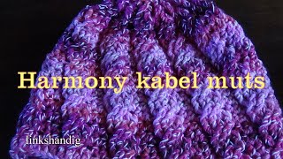 Haken  tutorial 590 Harmony kabel muts linkshandig [upl. by Aivitnahs869]