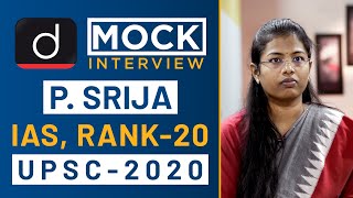 P Srija Rank  20 IAS  UPSC 2020  Mock Interview I Drishti IAS English [upl. by Acinomad]