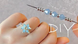 Flower Beaded Ring Tutorial How to make Easy Beaded Rings [upl. by Whitehurst]