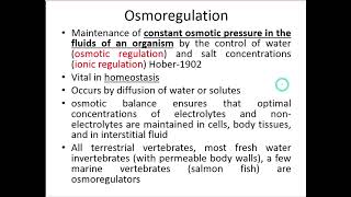 Osmoregulation Osmoconformation Euryhaline and Stenohaline organisms Dr Seema Menon [upl. by Annohsed]