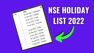 NSE Holiday 2022 List NSE Clearing Holidays 2022 Share Market Holidays In 2022  Niftypreneur [upl. by Waxman189]