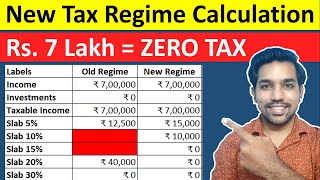 New Tax Regime  ZERO Income Tax on Income up to Rs 7 Lakh Calculation [upl. by Ytsrik]