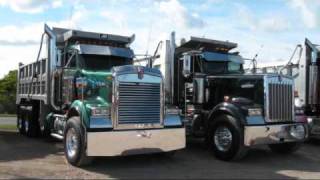 Kenworth W900 Peterbilt357 loud Jake Brakes Train Horns Loud convoy chrome Truck [upl. by Lamok]