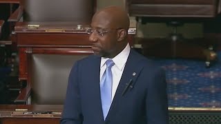 Sen Warnock delivers sermon on Senate floor  FOX 5 News [upl. by Aerdnaxela372]