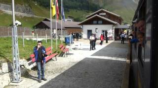 Leaving the Realp DFB station in the Furka Cogwheel Steam Railway [upl. by Farris889]