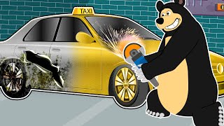 The Bear paints new car  Repair and Restoration of Taxi  The bear garage Animation [upl. by Ylloh]