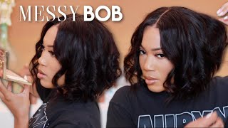 TEXTURED WAVY BOB  LACE WIG INSTALL [upl. by Stutman]