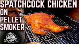 HOW TO SMOKE SPATCHCOCK CHICKEN ON PELLET GRILL PIT BOSS COPPERHEAD VERTICAL FIVE SMOKER [upl. by Atinauj]