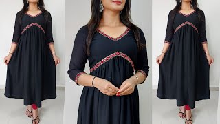 Trendy Alia Cut Kurti Cutting and StitchingV Yoke Gathered Naira Cut Kurti CuttingAlia Cut Dress [upl. by Baggs]